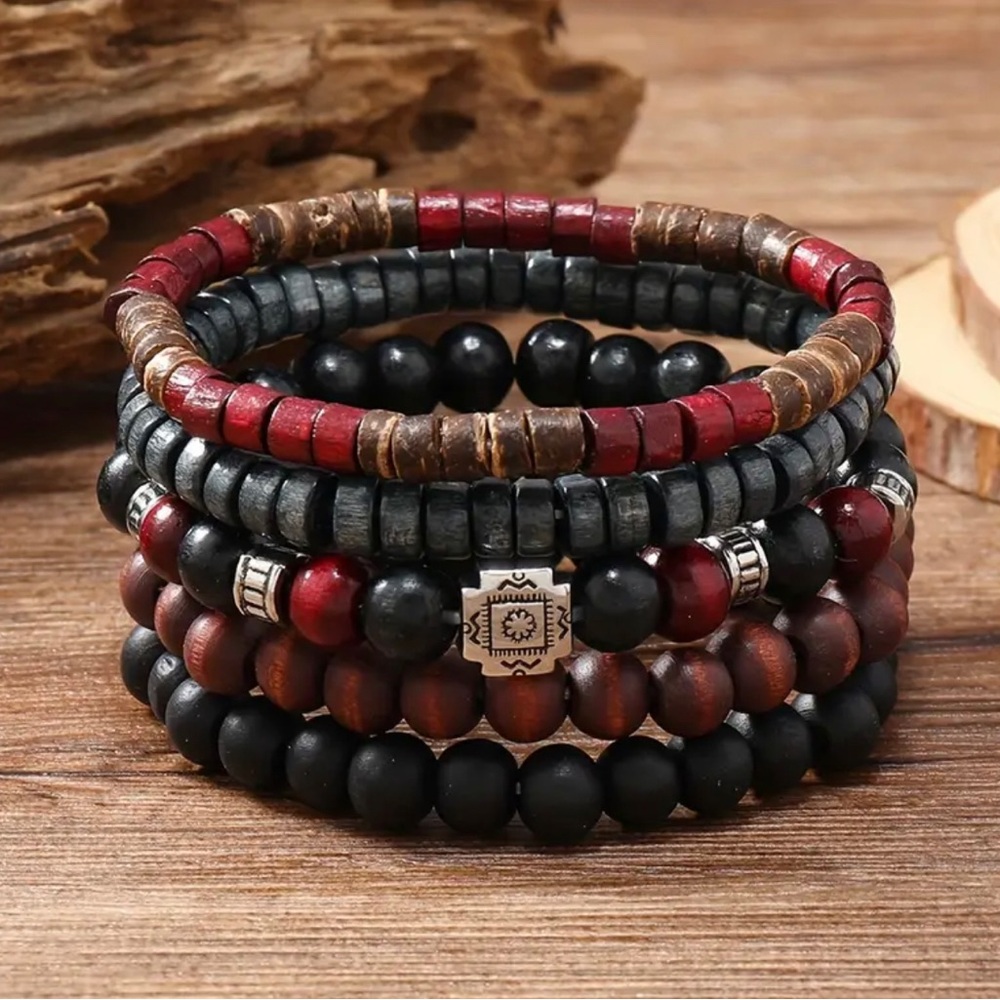 5pcs Unique Red and Black Beads Coconut Shell Snowflake Hand Accessories